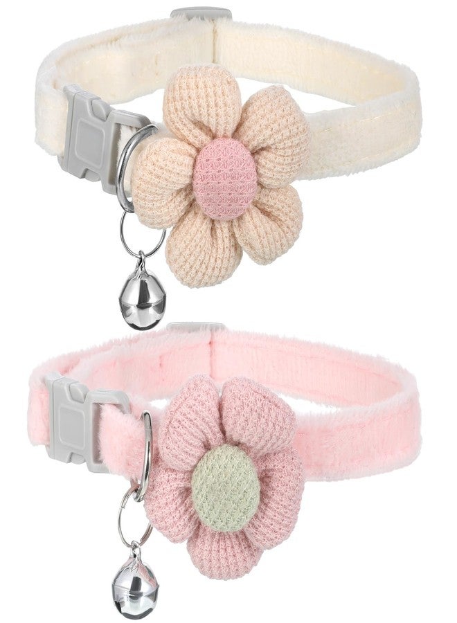Gtziqa Small Dog Collar with Flower, 2 PCS Puppy Collar Small Dog Collars for Female Dogs Adjustable Cute Dogs Collars with Bell for Girl Boy Little Kitten Pet (Pink, White, XS) - Image 1